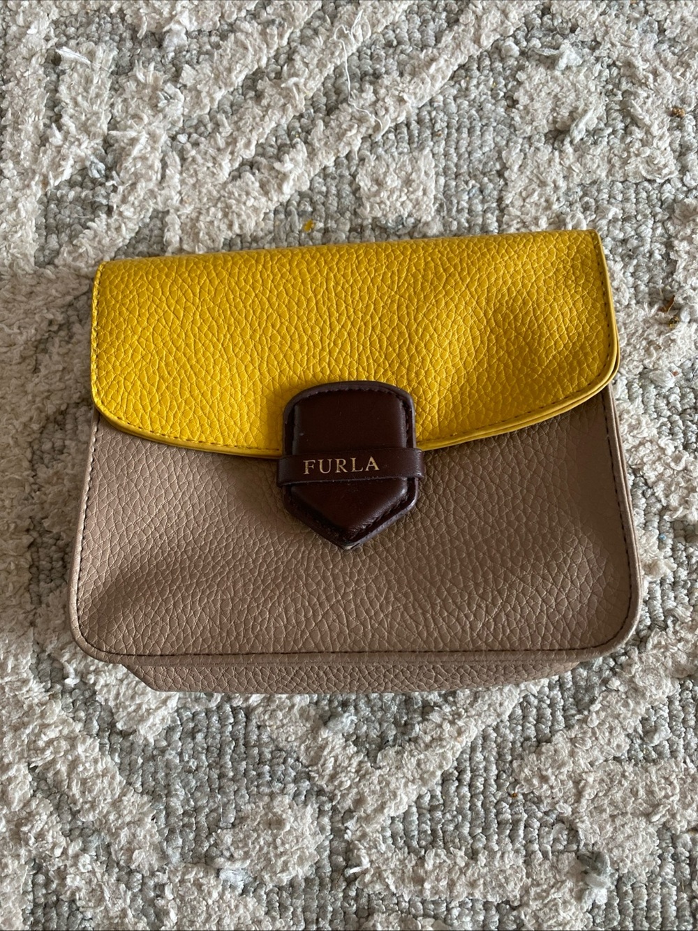 Furla Yellow Flap Taupe Body Crossbody with Brown Trim